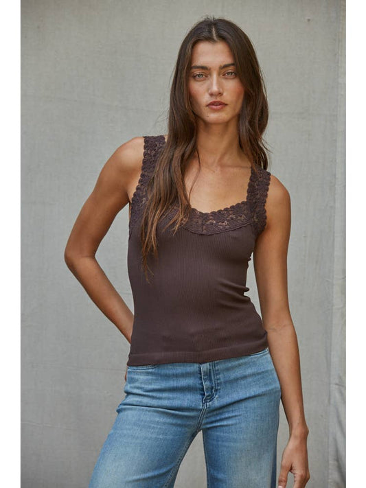 Coffee Seamless Lace Tank