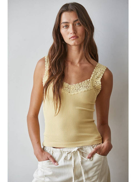 Yellow Seamless Lace Tank