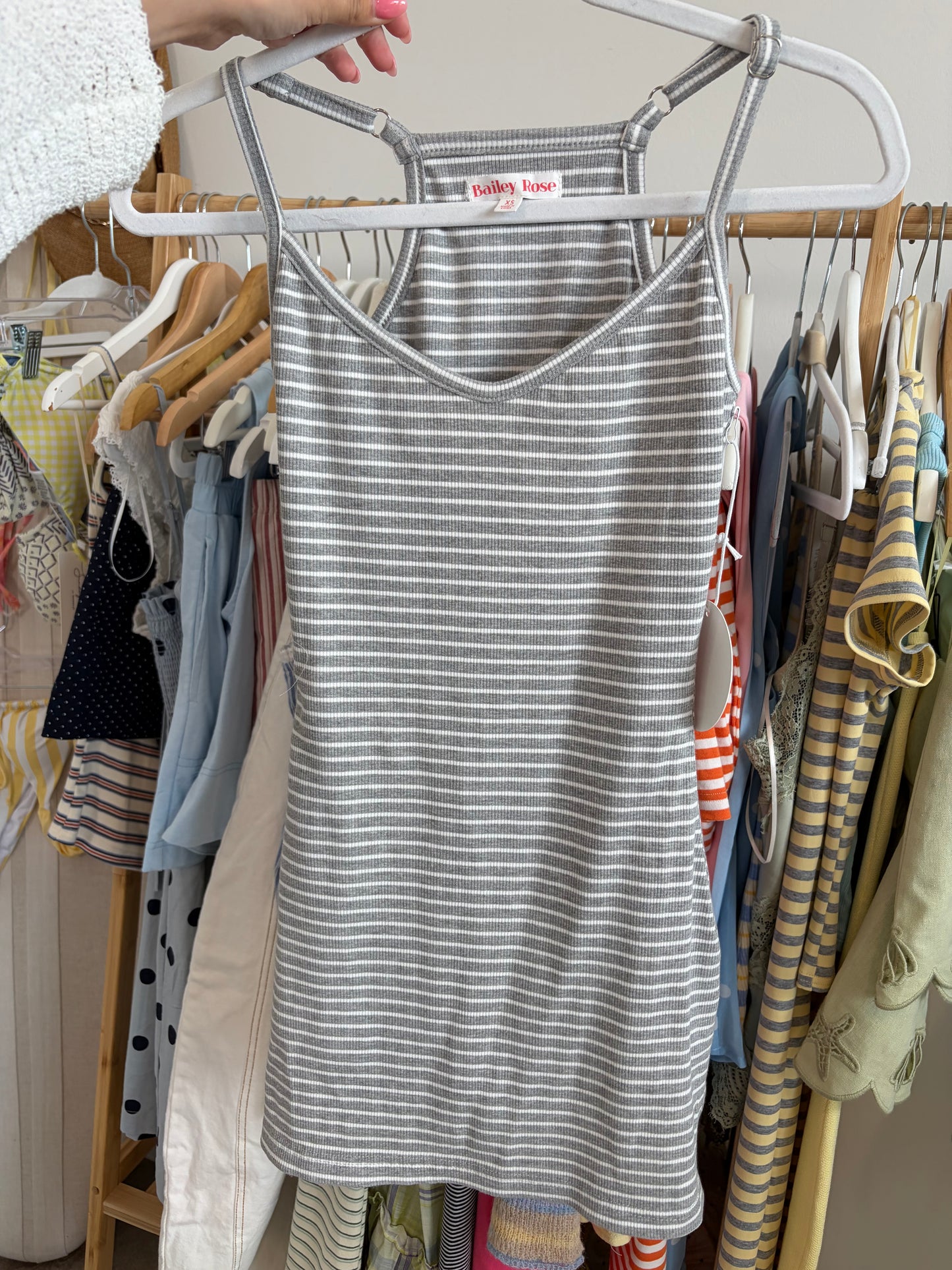 Heather Grey Stripe Romper Dress