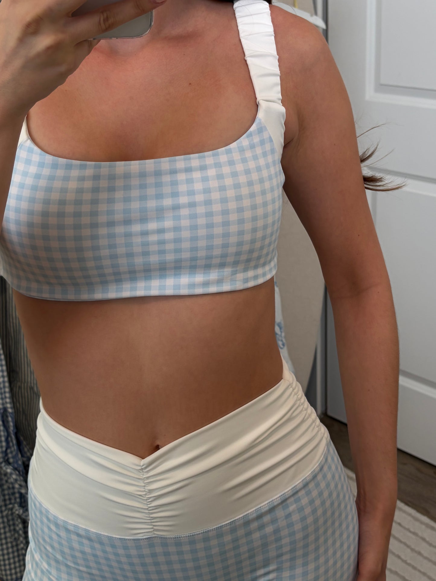 Blue Ruched Gingham Set
