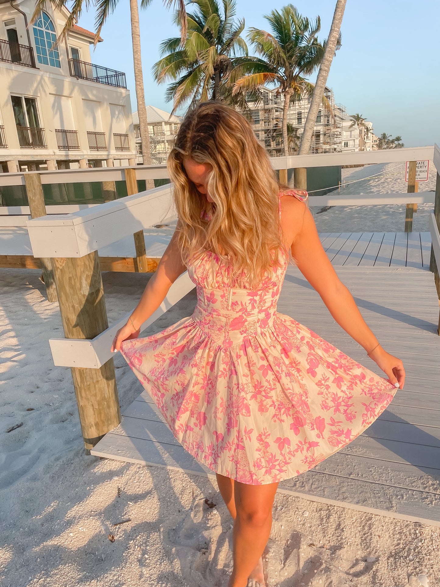 Blush Floral Tie Shoulder Dress