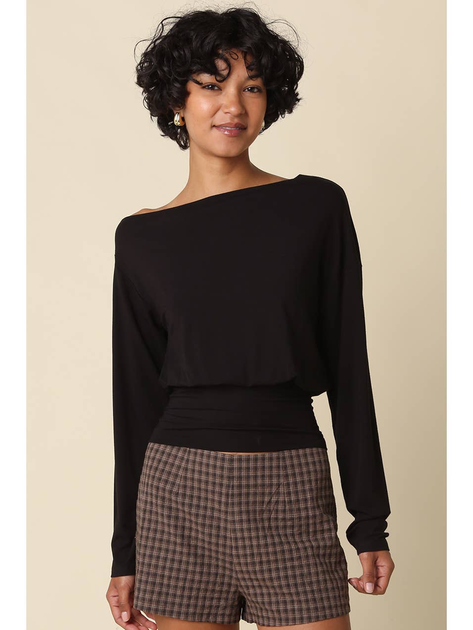 BLACK Soft Cinch Waist Long Sleeve Top *September 15th*
