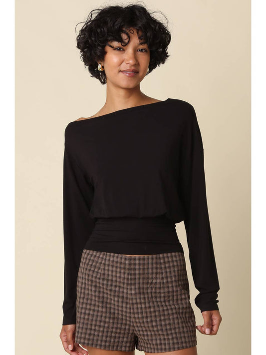 BLACK Soft Cinch Waist Long Sleeve Top *September 15th*