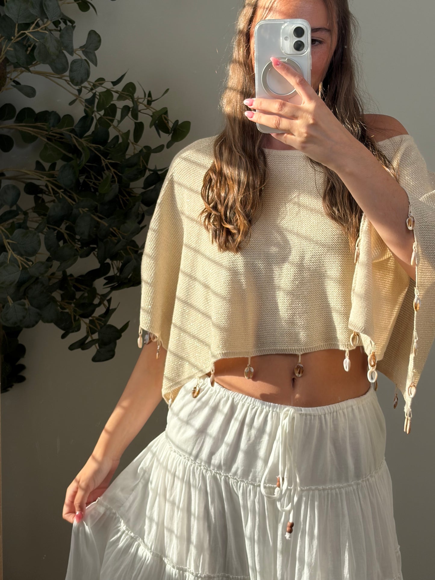 Neutral Shimmer Shell Poncho