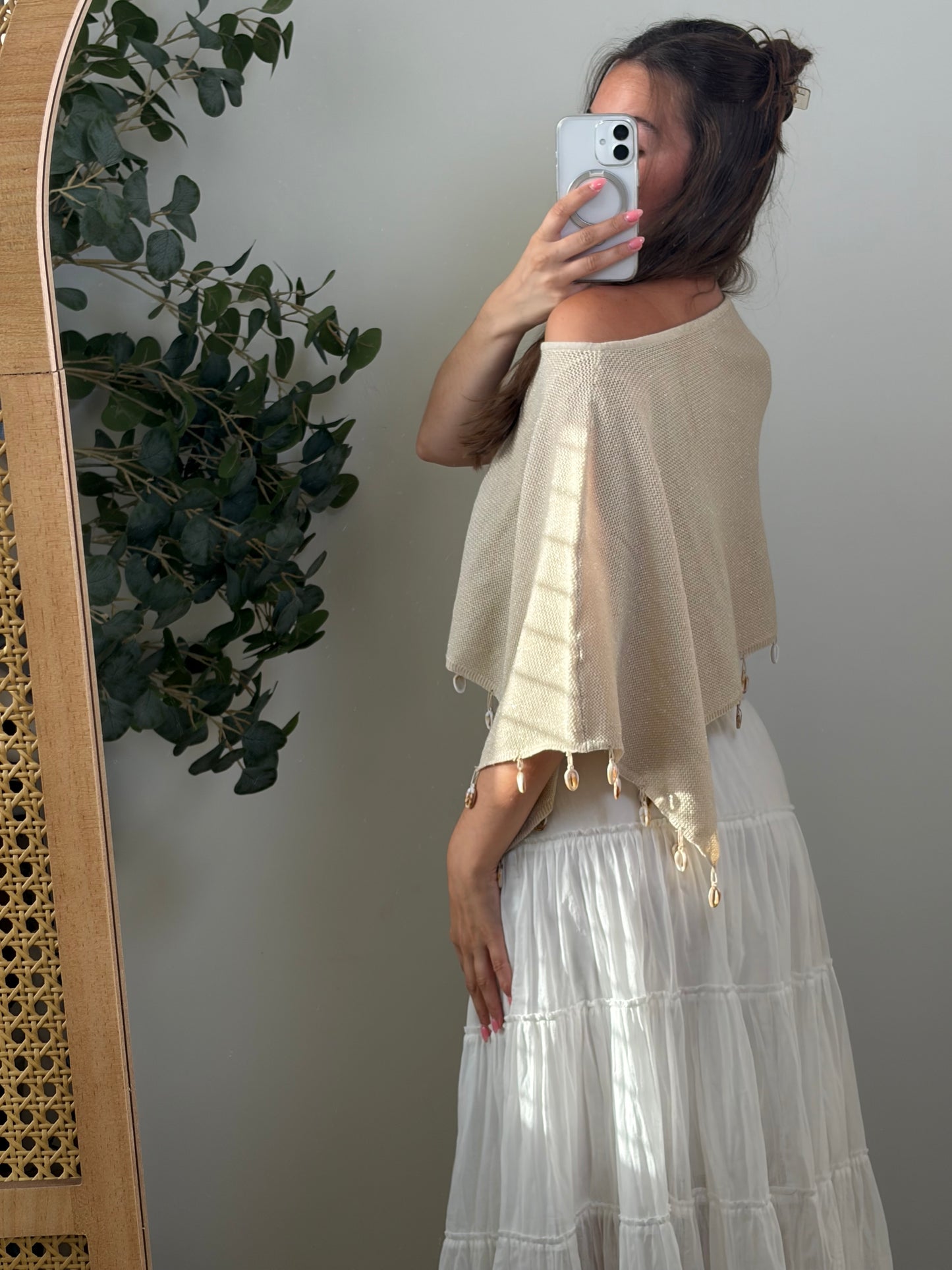 Neutral Shimmer Shell Poncho