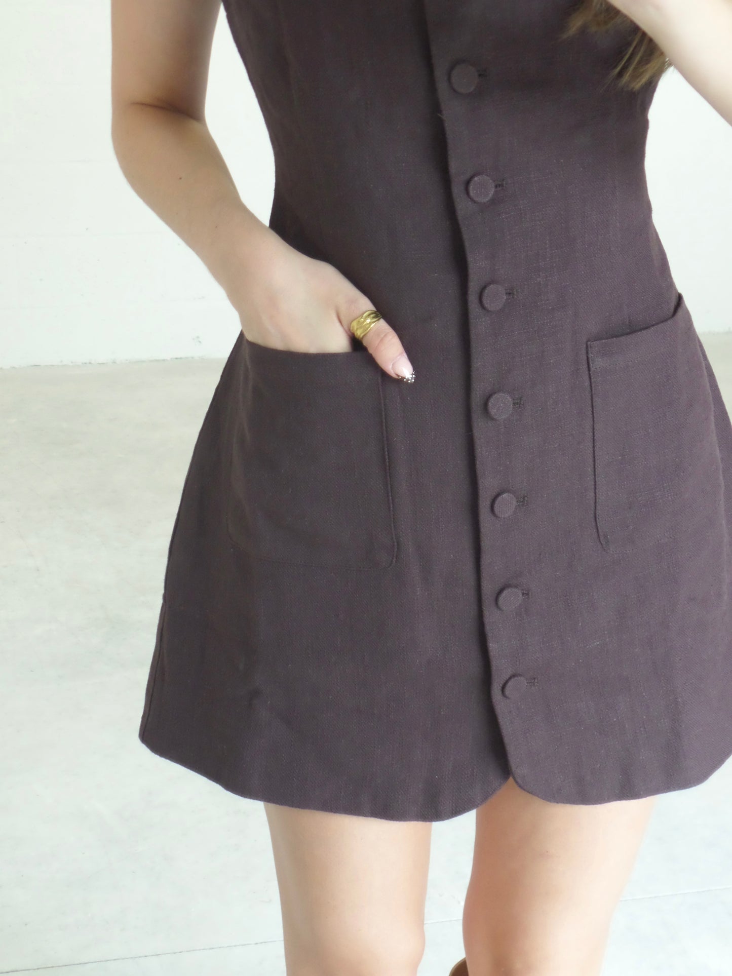 Chocolate Button Linen Dress