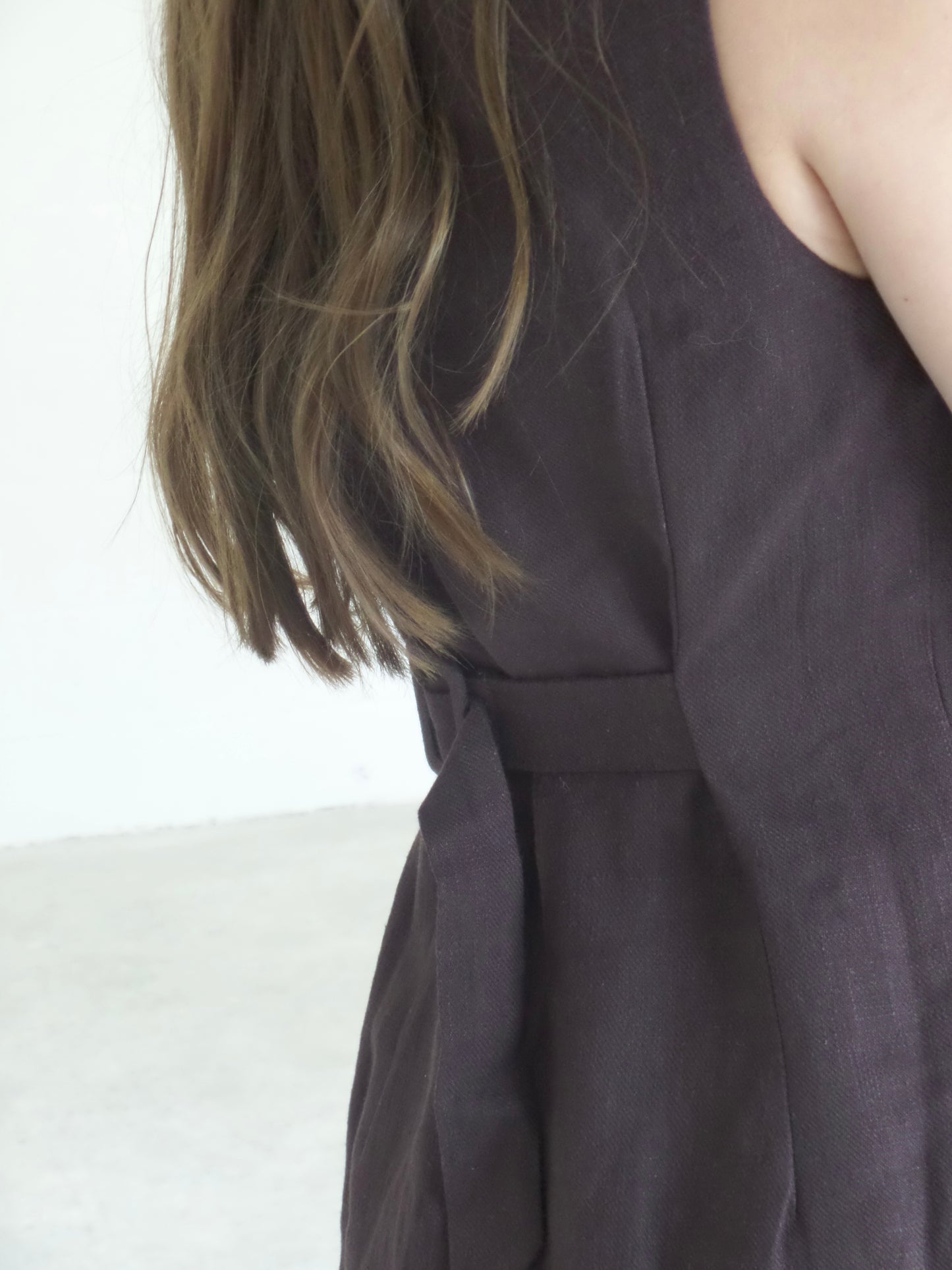 Chocolate Button Linen Dress