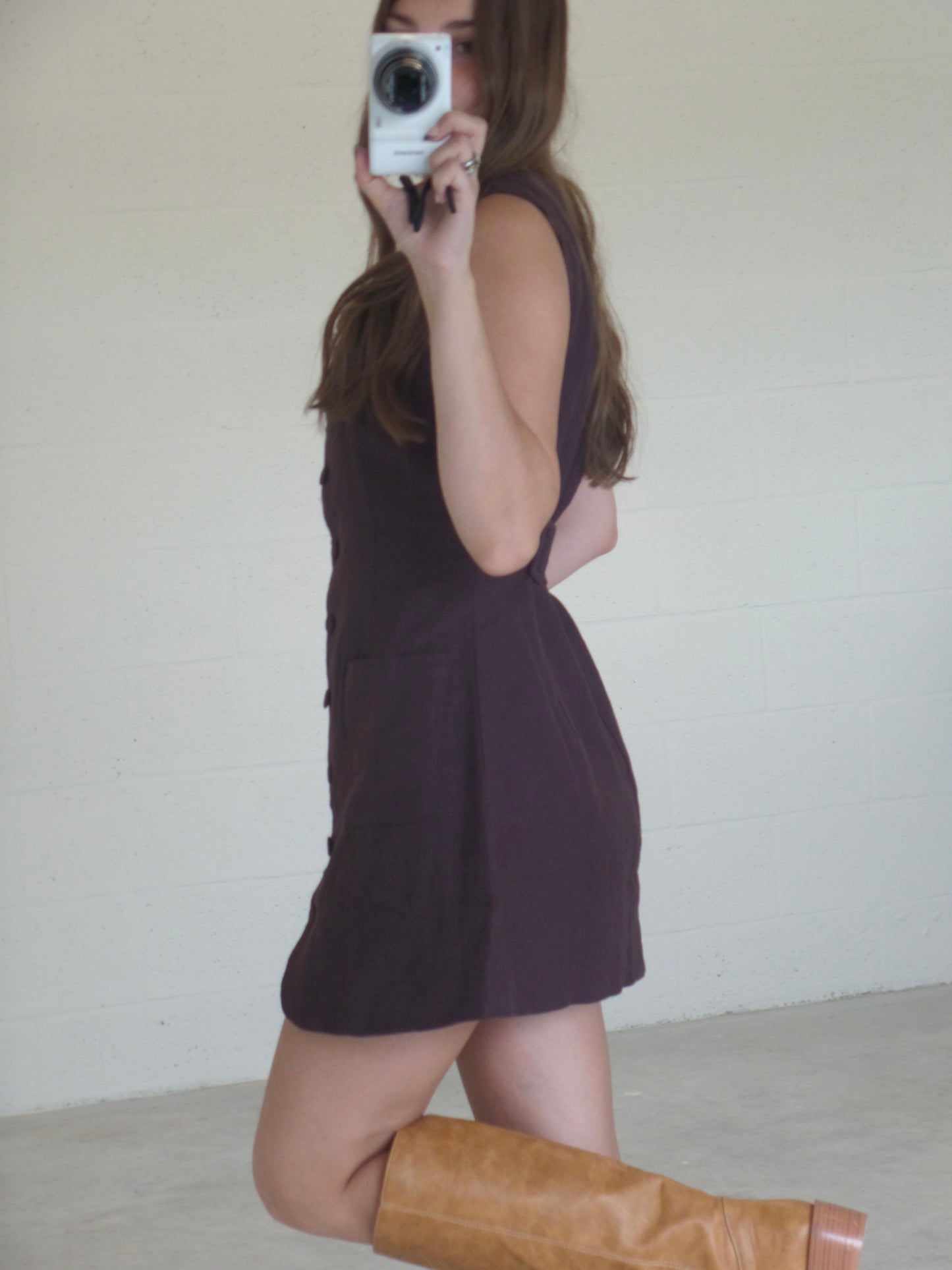 Chocolate Button Linen Dress