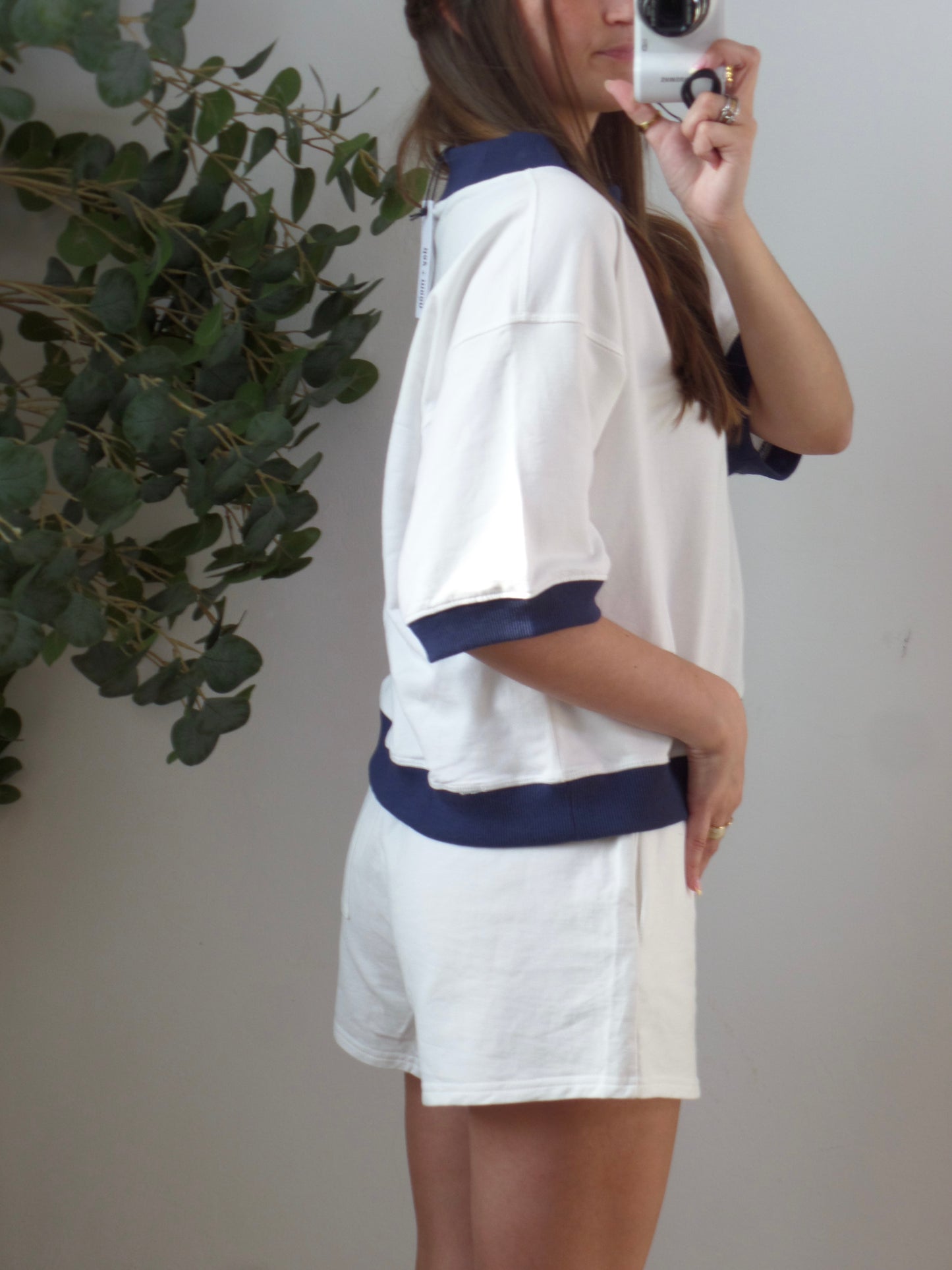 White/Navy Contrast Short Set