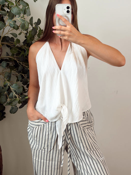 White Linen Tie Top