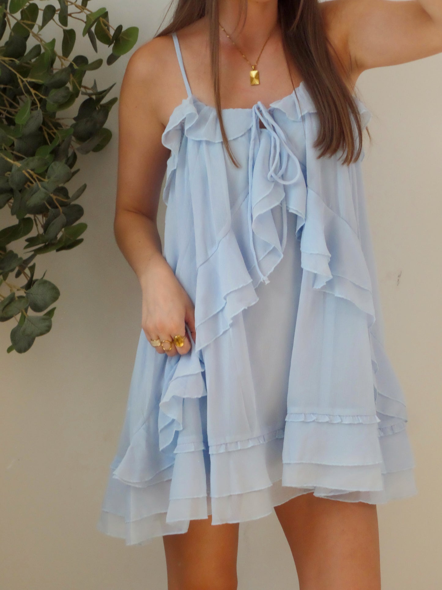 Blue Chiffon Ruffle Dress