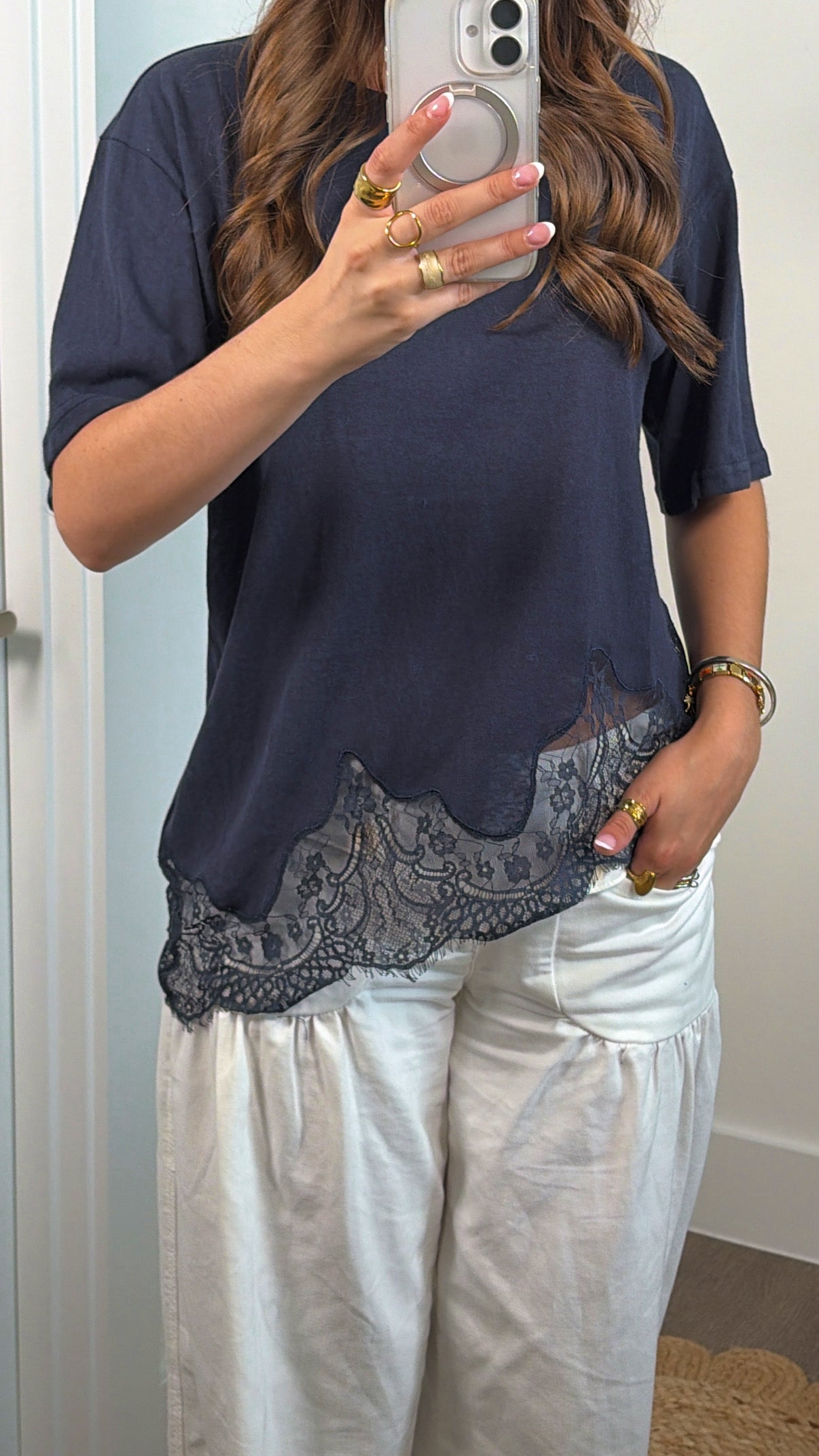 Navy Lace Asymmetrical Tee
