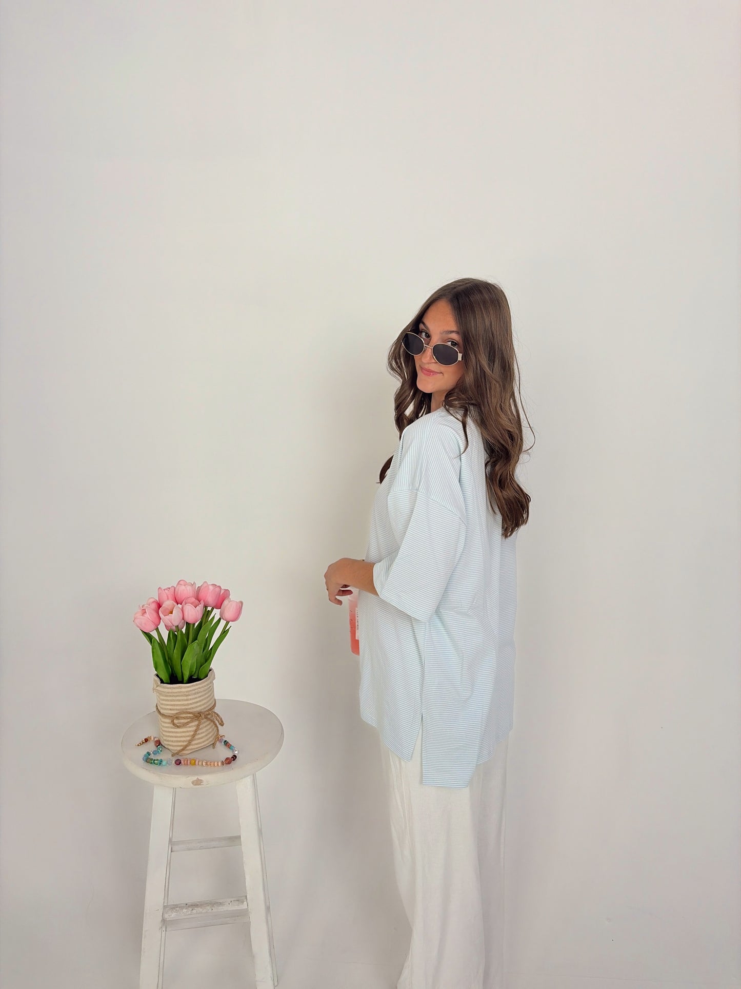 Blue/white Stripe oversized tee