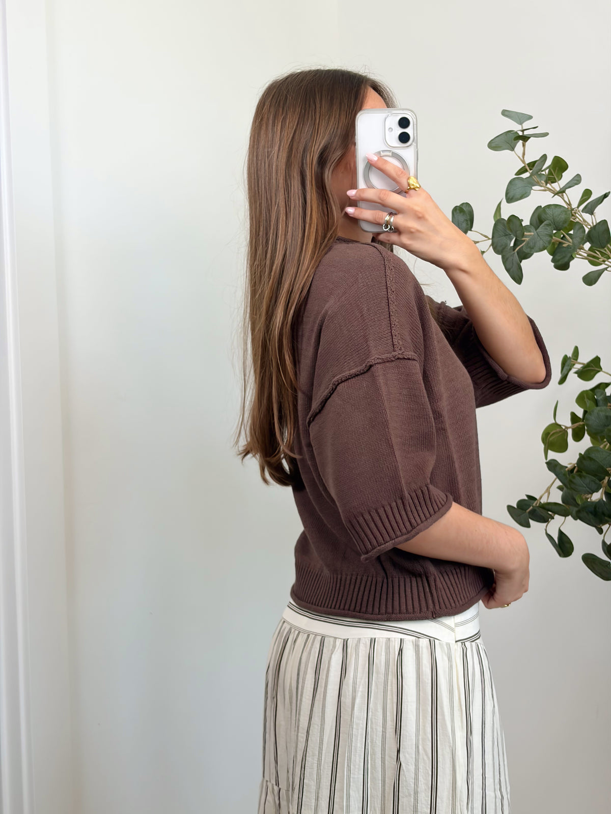 Brown Solid Knit Top