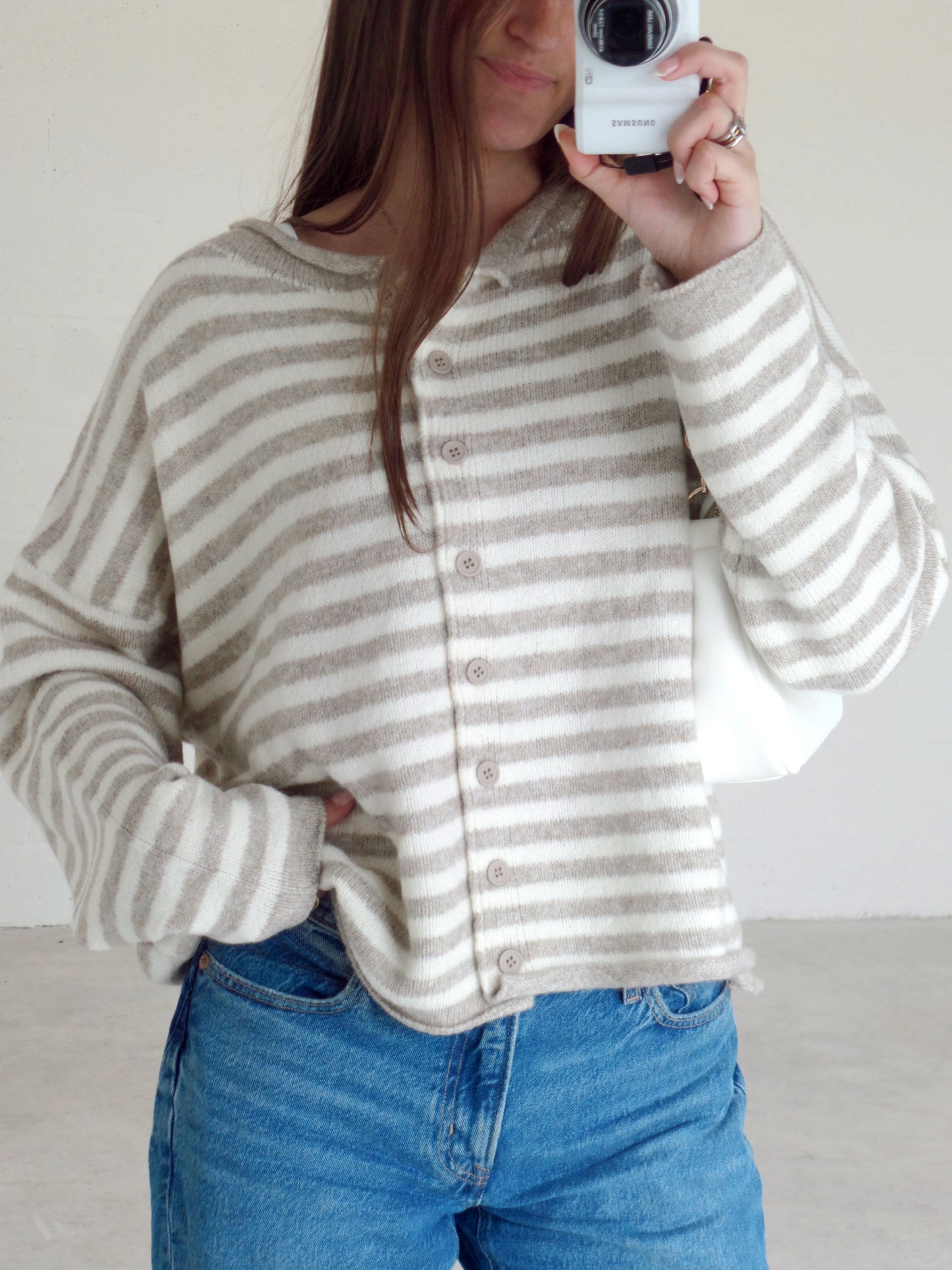 Oat Latte Stripe Cardigan