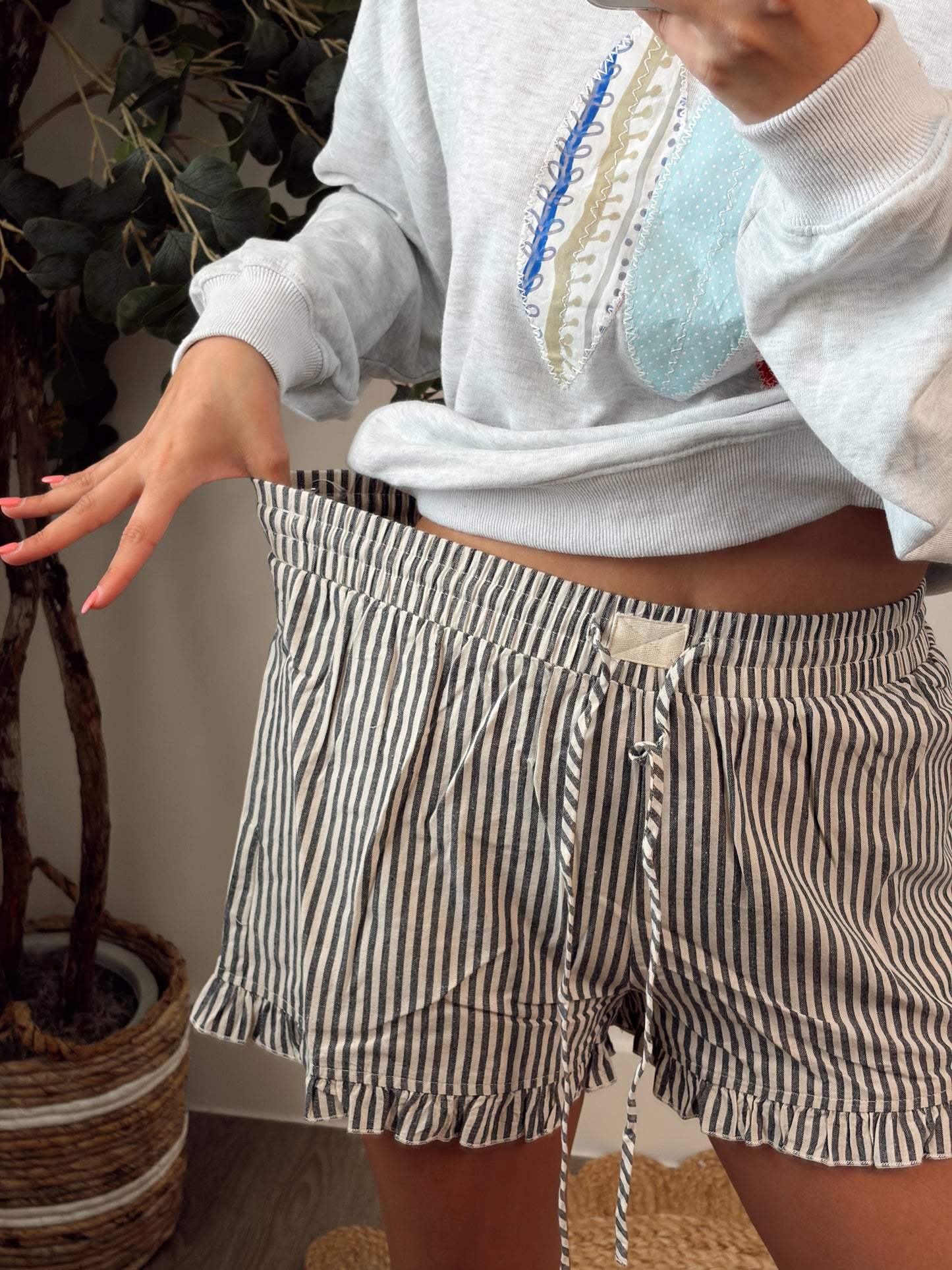 Navy Cotton Stripe Short