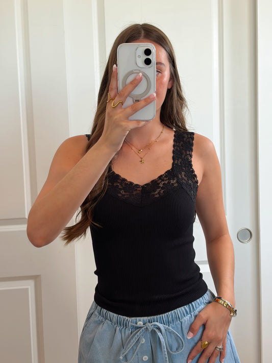 Black Lace Seamless Tank