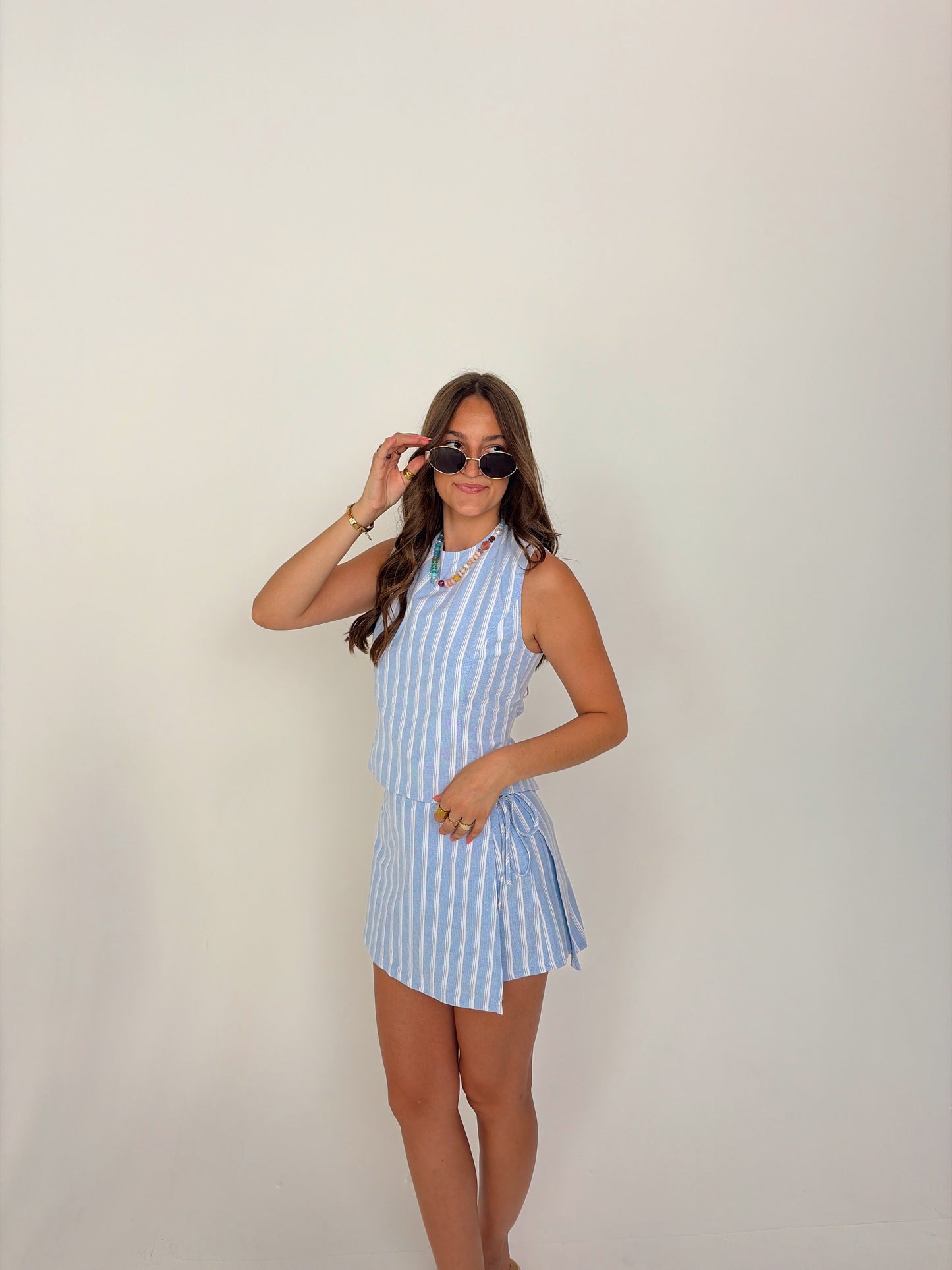 Blue stripe skort set