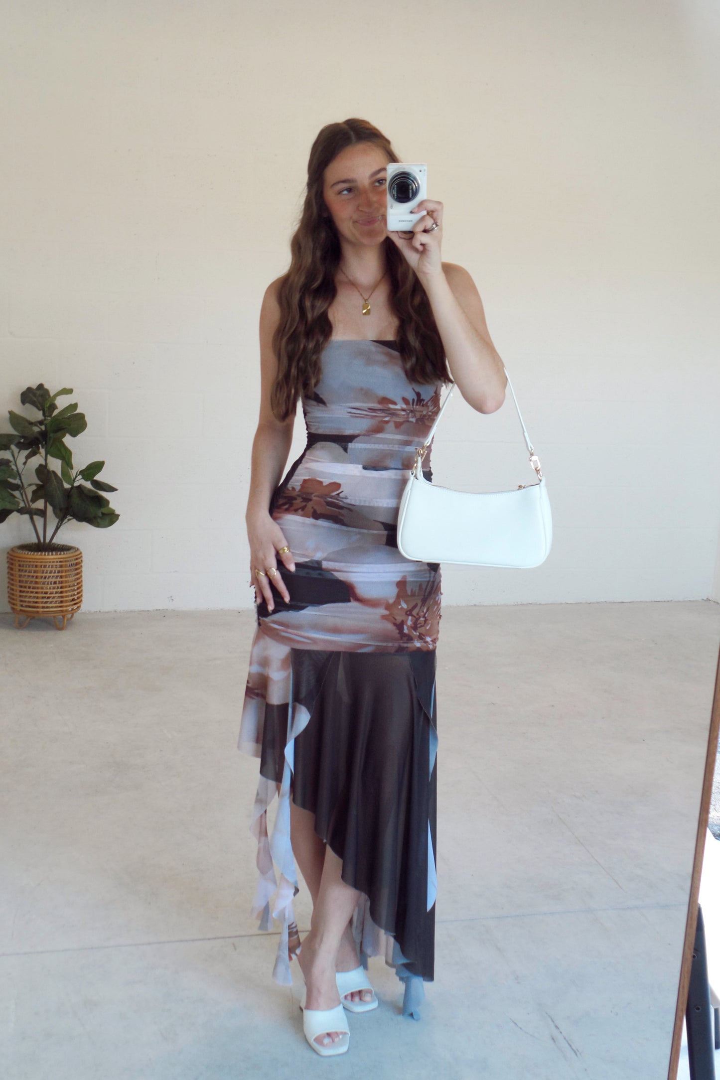 Mocha Petal Mesh Dress