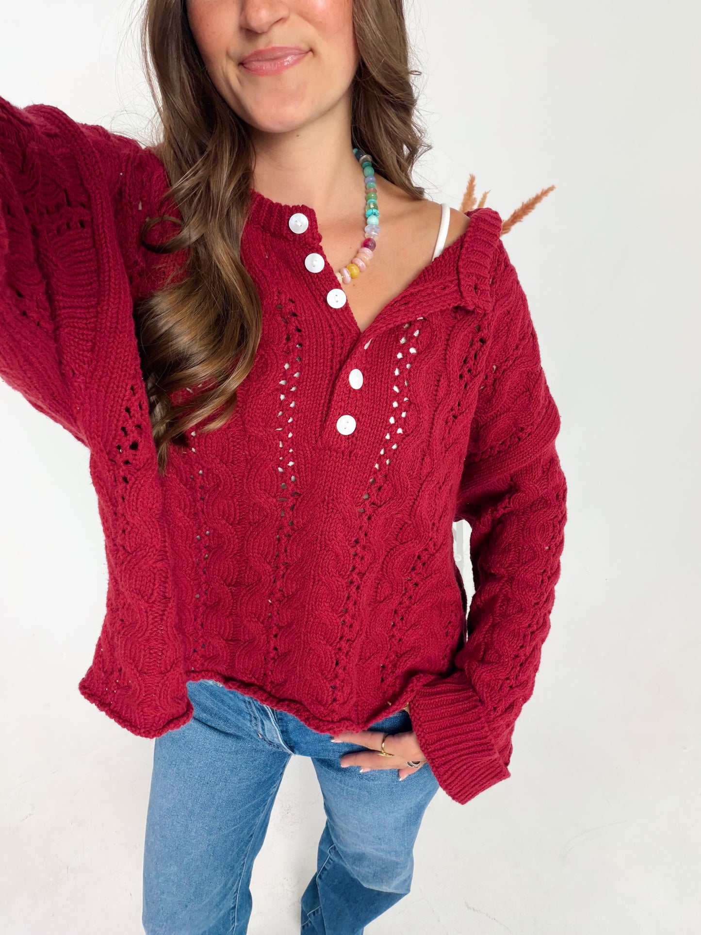 Burgundy Cable Knit Sweater