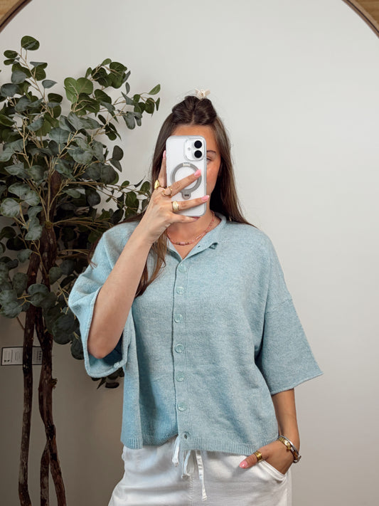 Blue Short Sleeve Cardigan