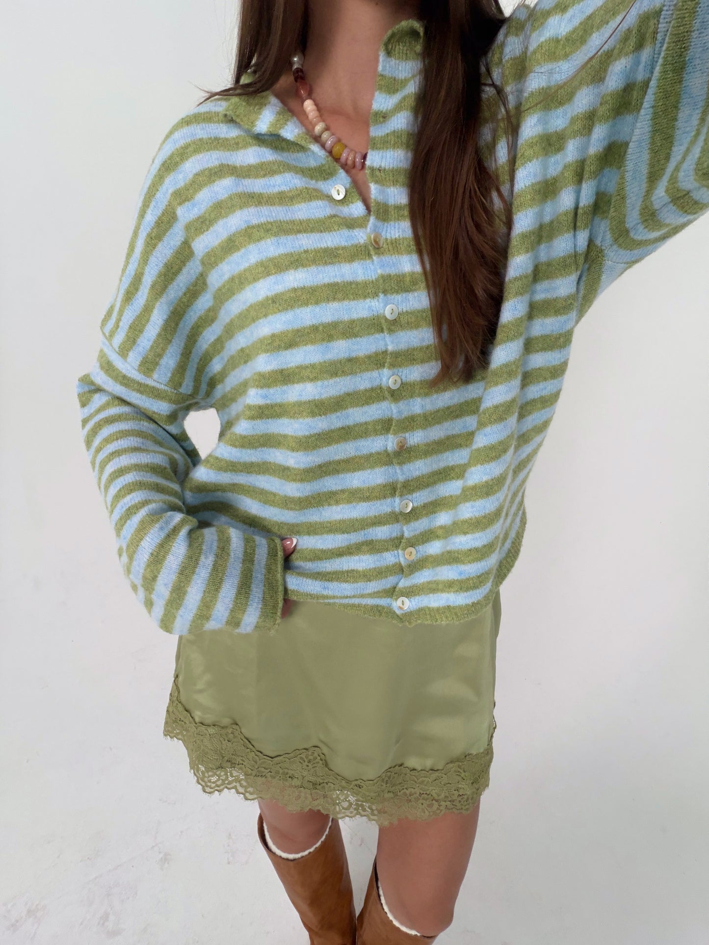 Blueberry Matcha Stripe Cardigan