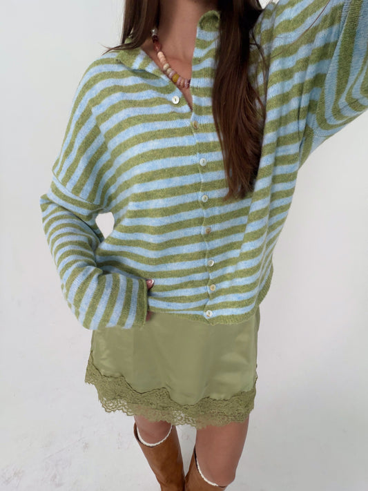 Blueberry Matcha Stripe Cardigan