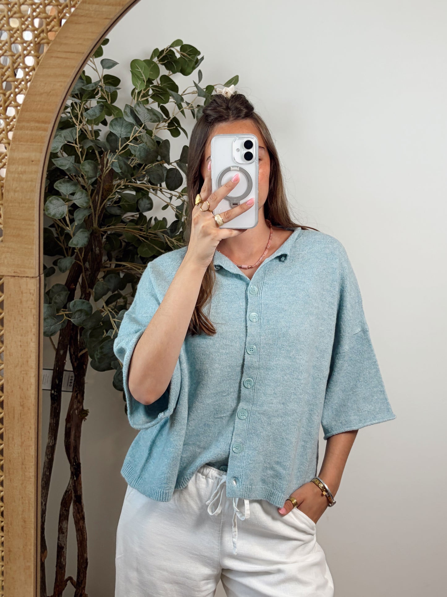 Blue Short Sleeve Cardigan