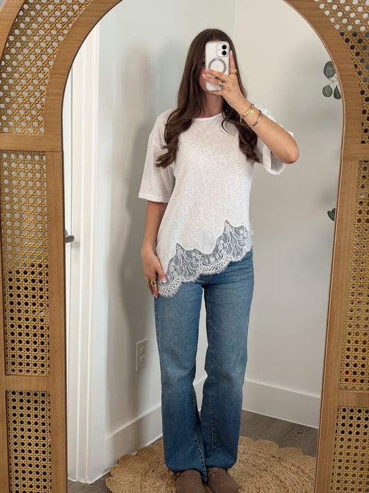 White Lace Asymmetrical Tee
