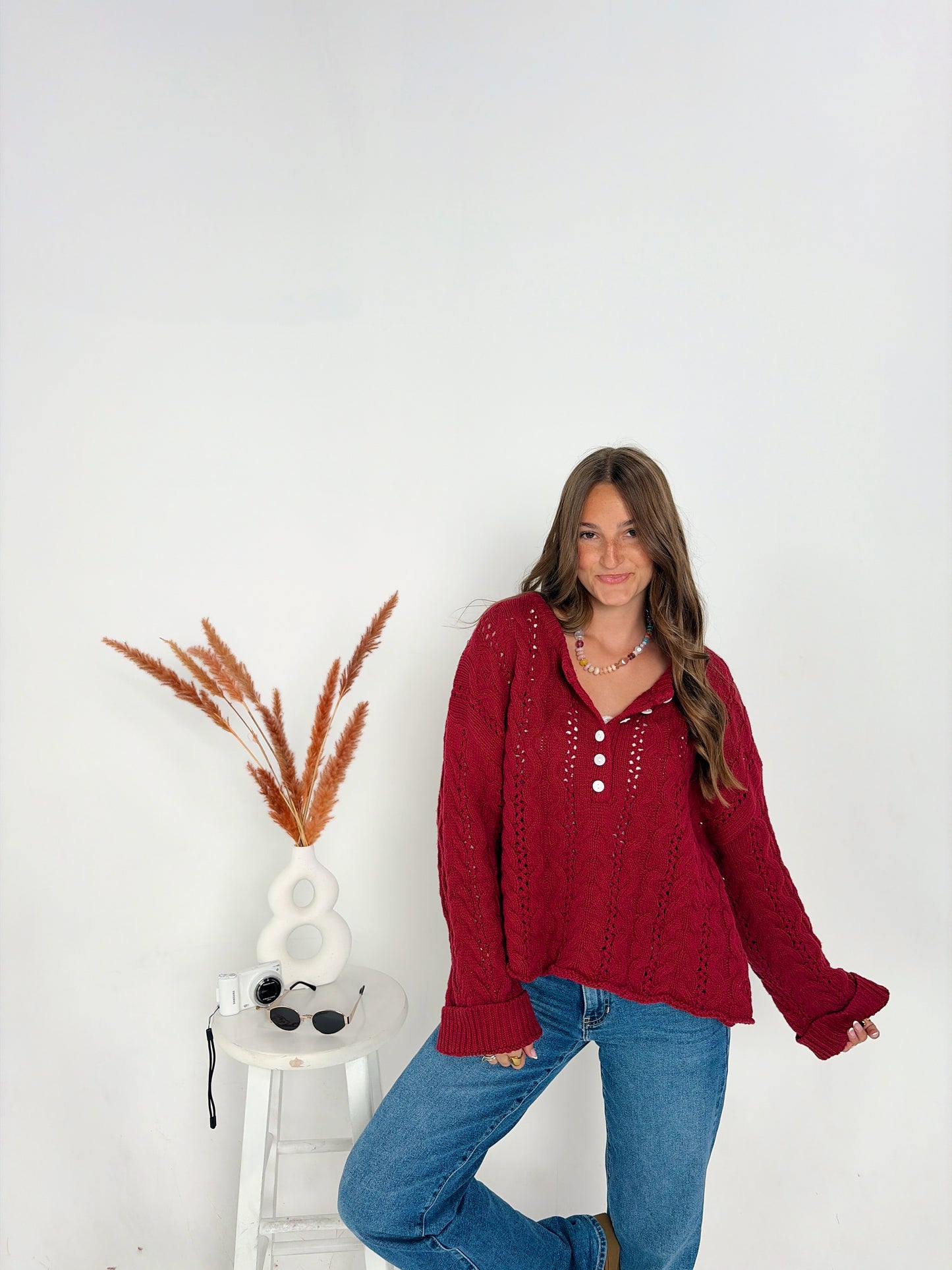 Burgundy Cable Knit Sweater