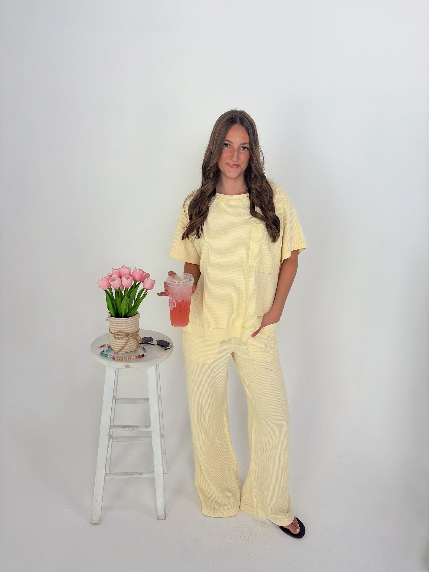 Yellow waffle knit set