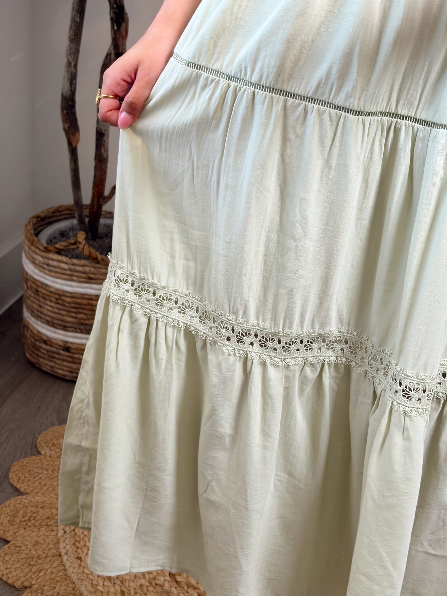 Sage Strapless Eyelet Dress