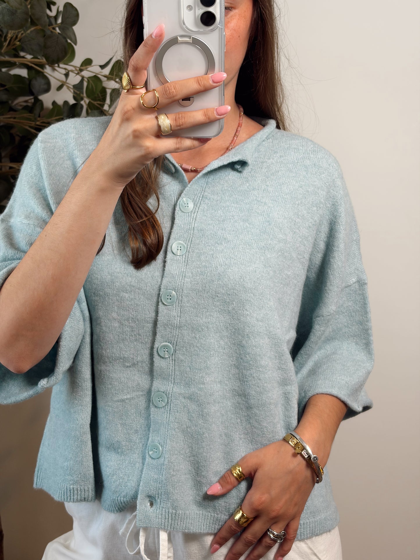 Blue Short Sleeve Cardigan