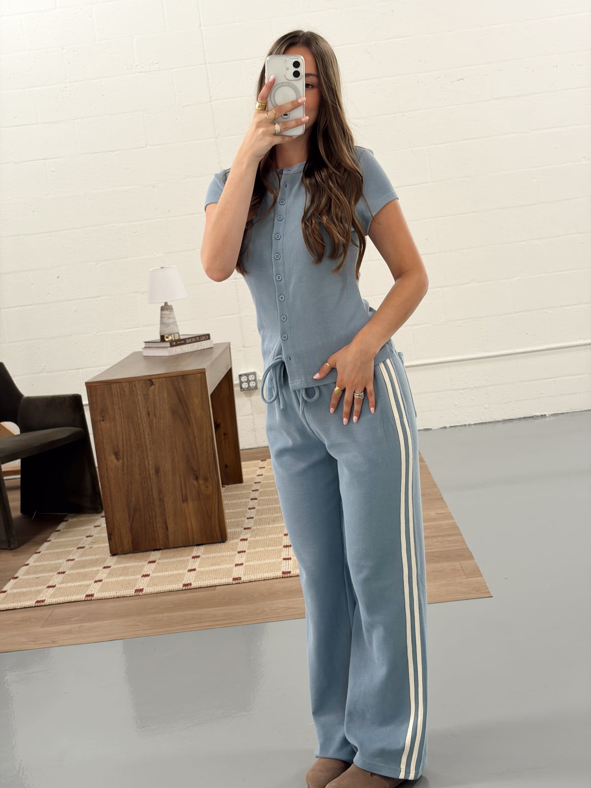 Blue Waffle Knit Set