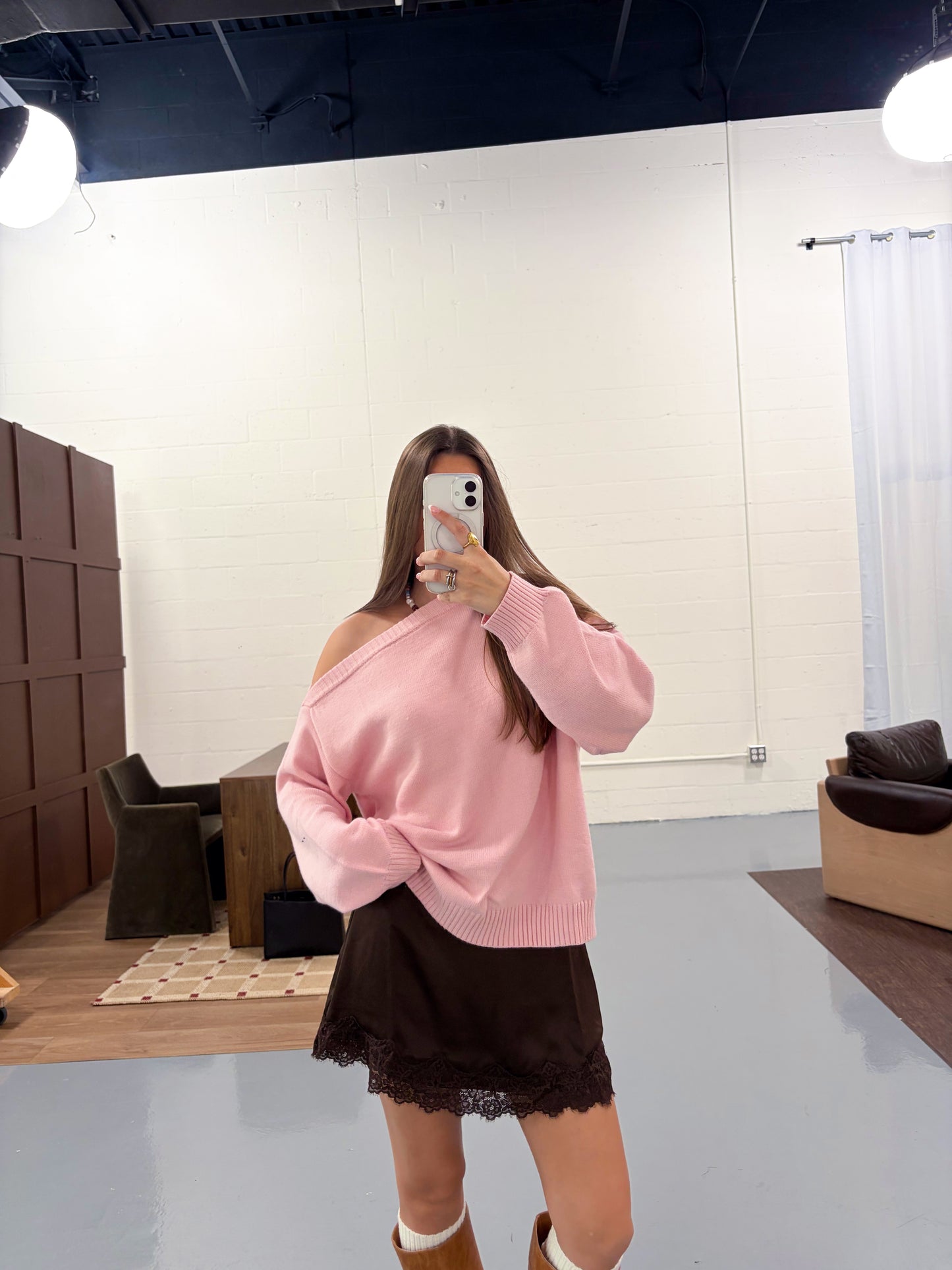 Strawberry Off the Shoulder Sweater
