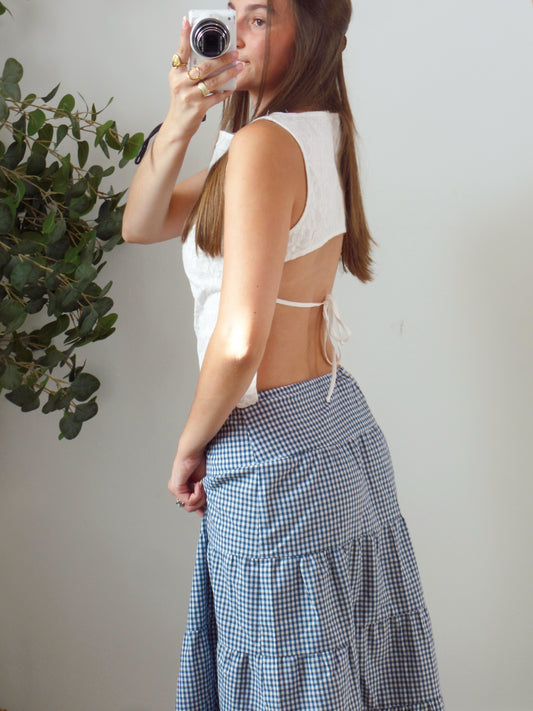 Scalloped Open Tie Top