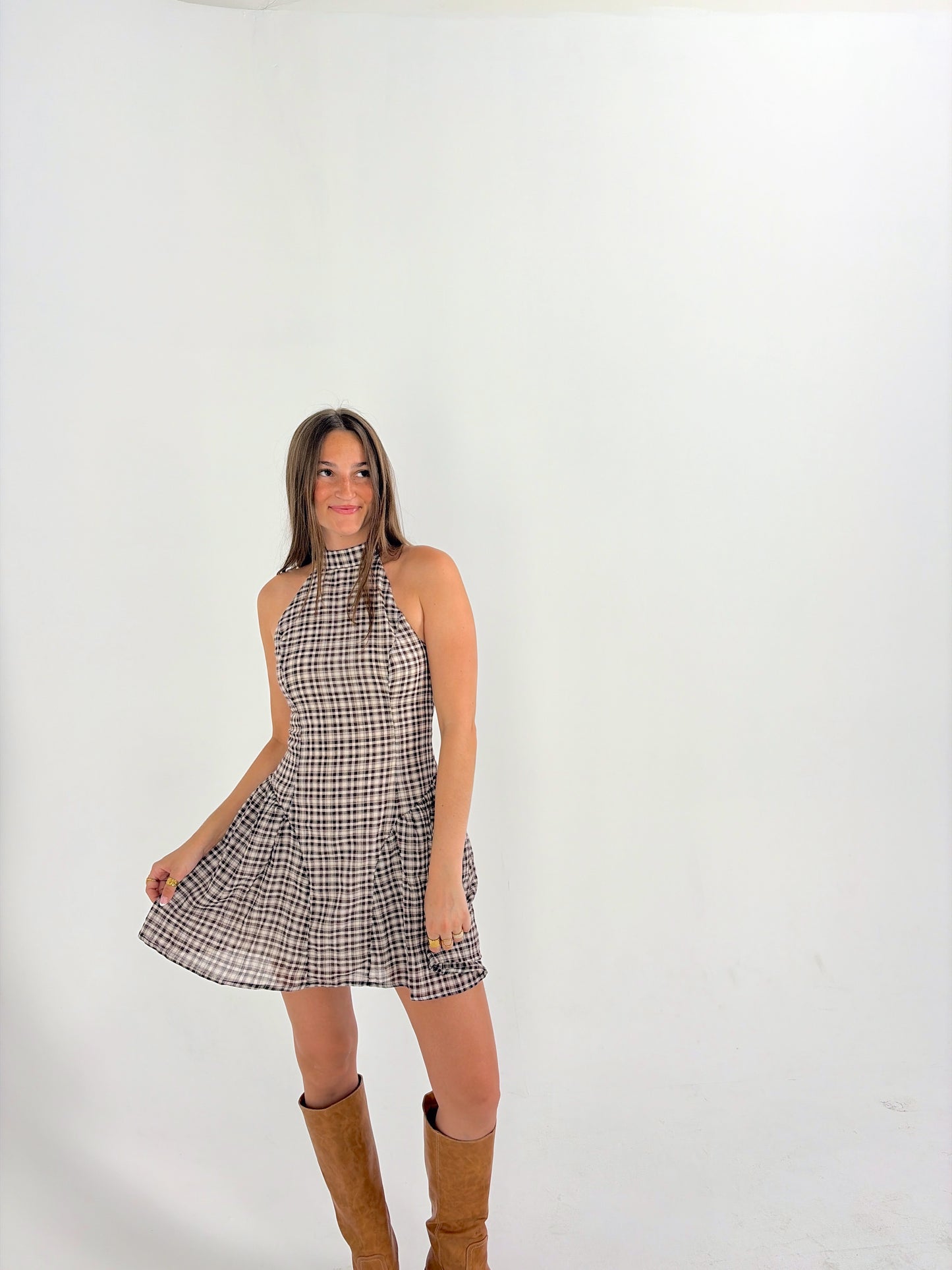 Autumn Plaid Halter Dress
