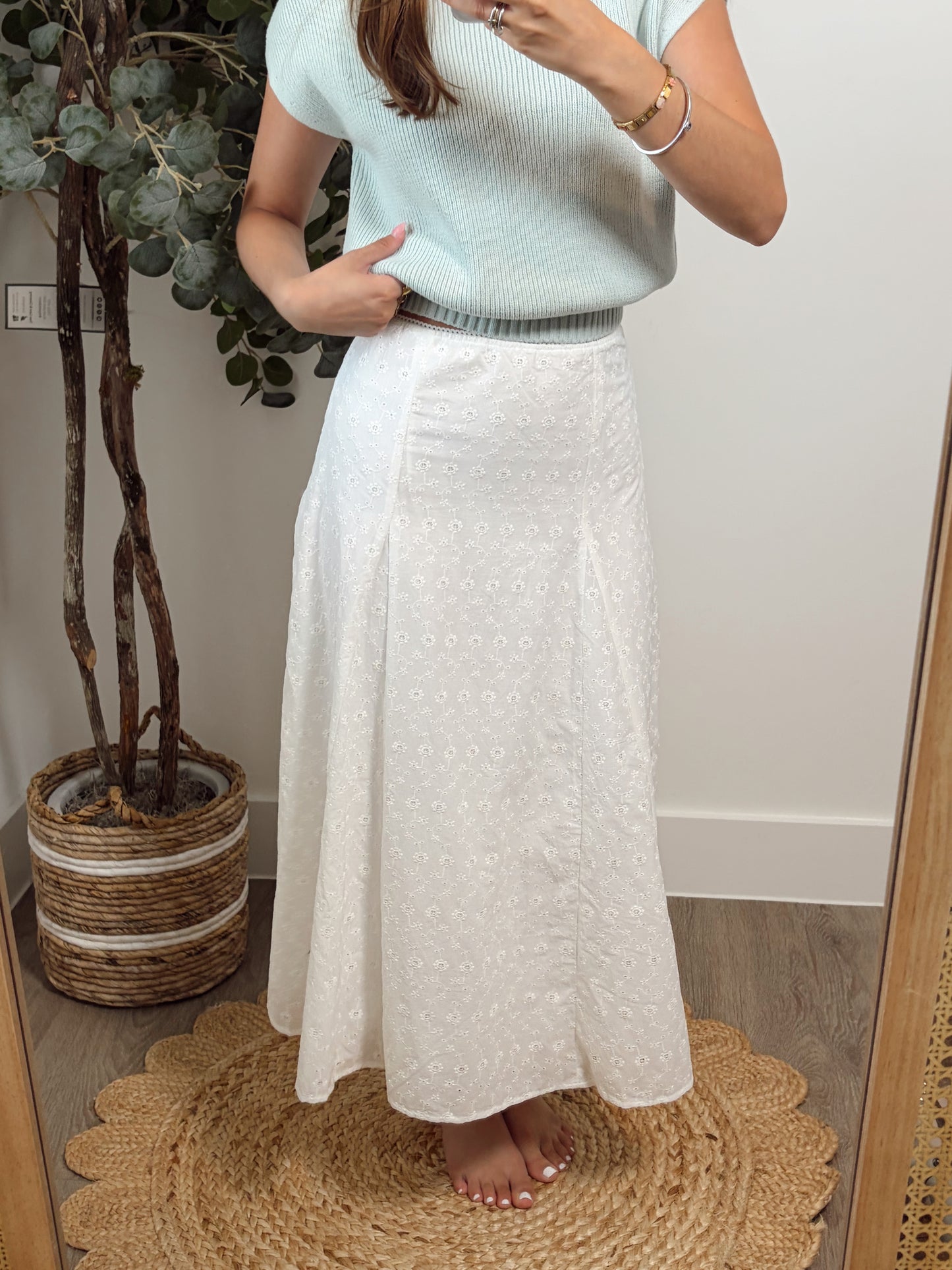 White Eyelet Floral Skirt