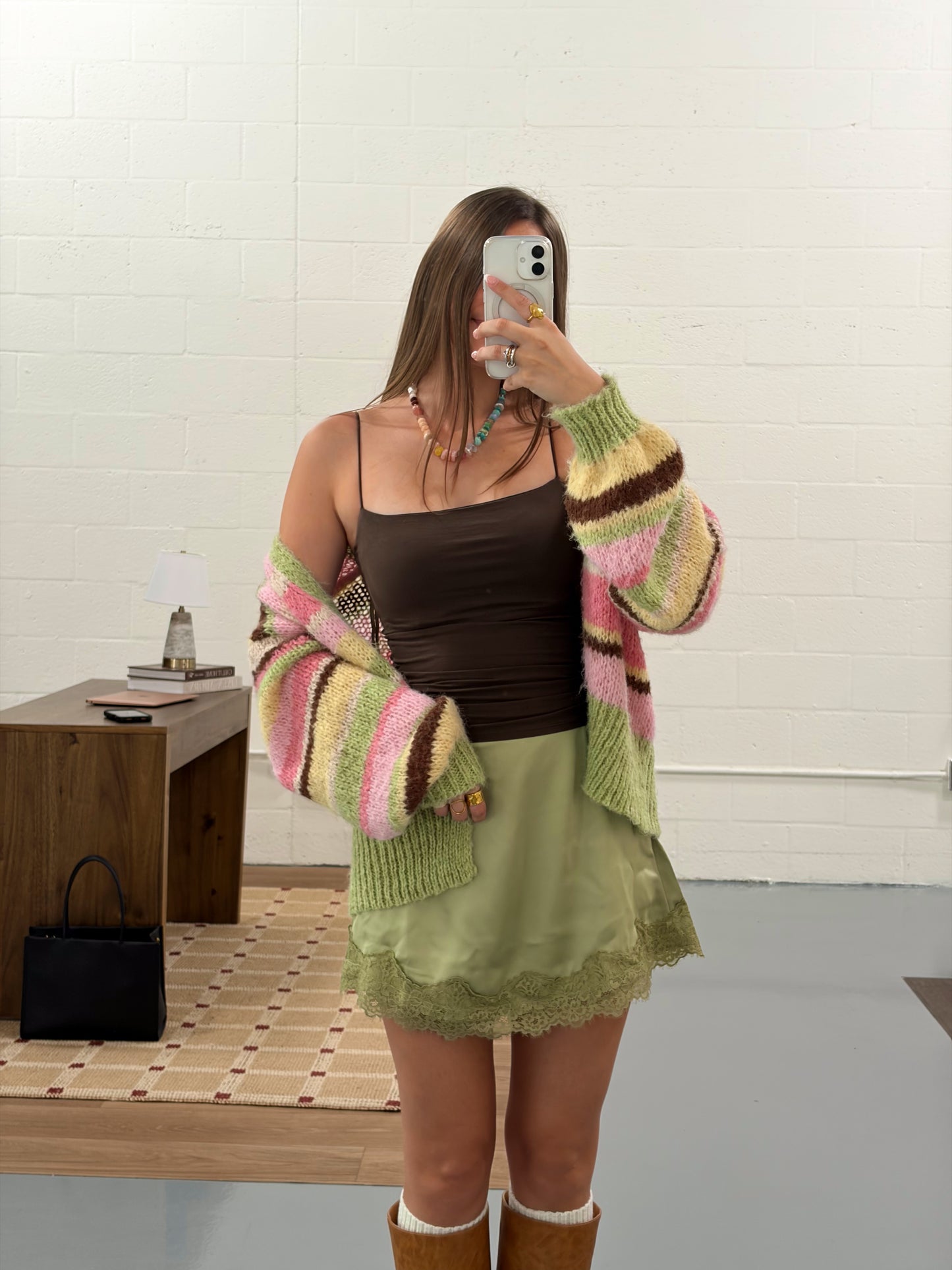 Matcha Satin Lace Skort