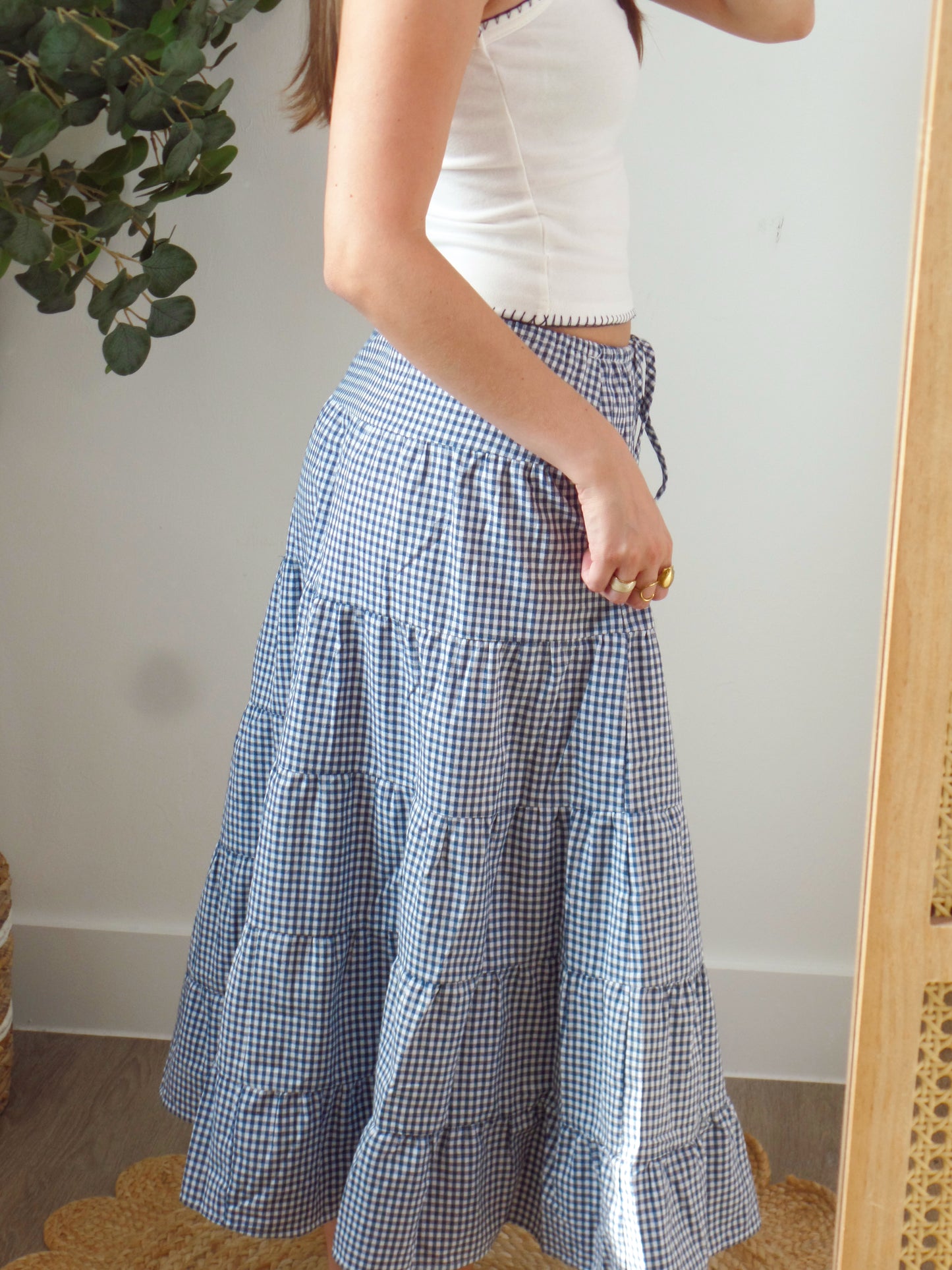 Navy gingham Midi Skirt