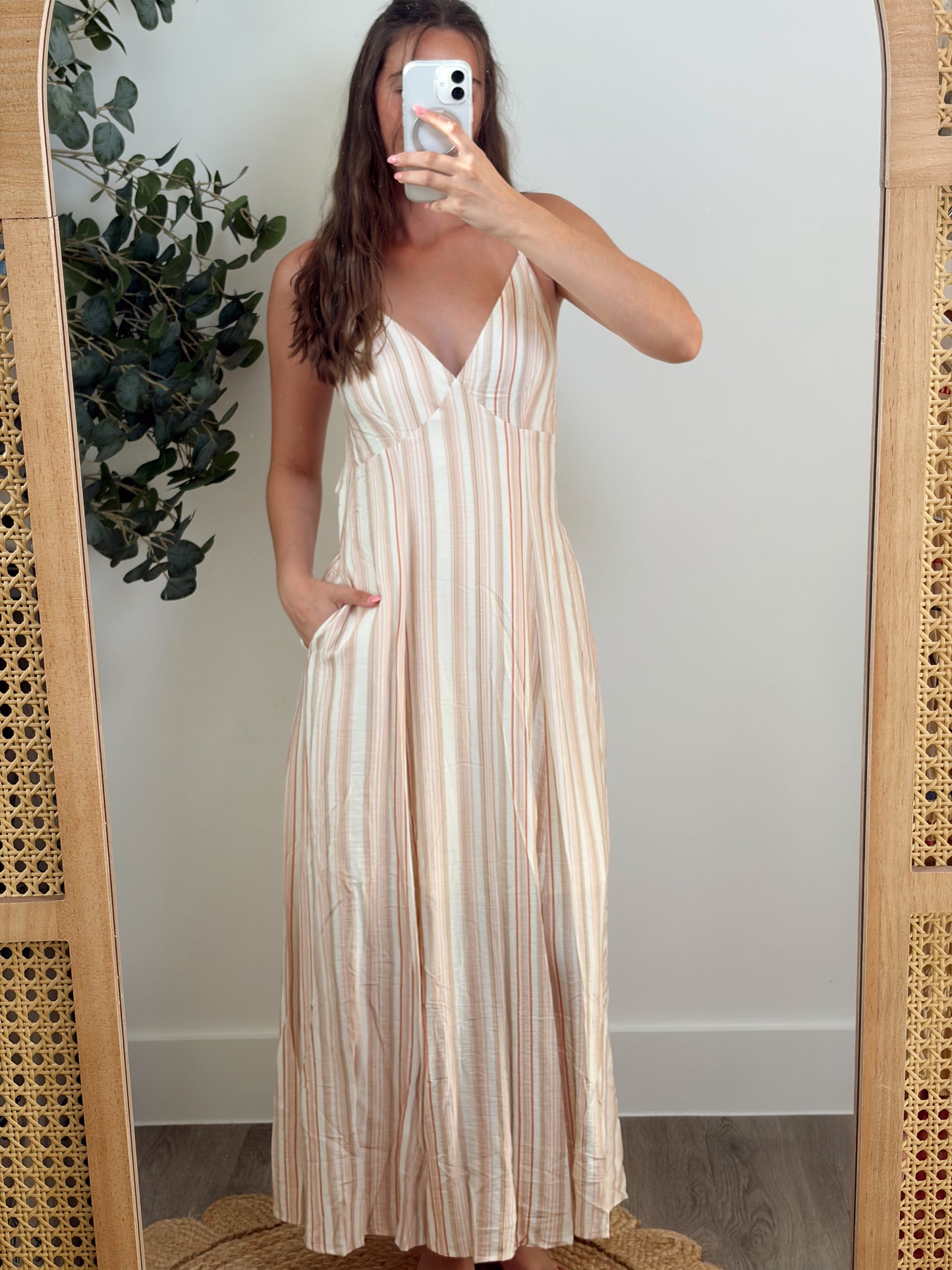 Pink/Green Stripe Maxi Pocket Dress