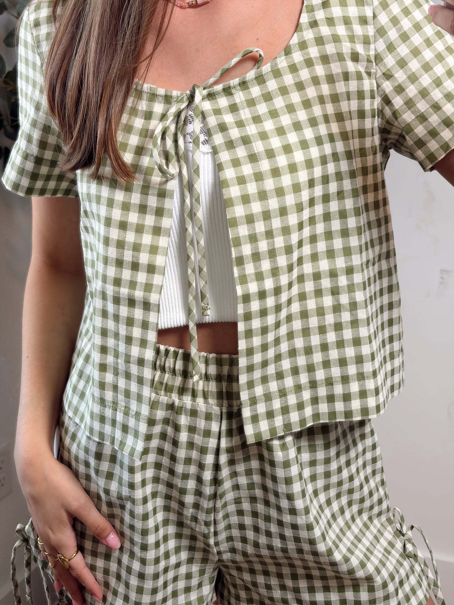 Green Gingham Short Set