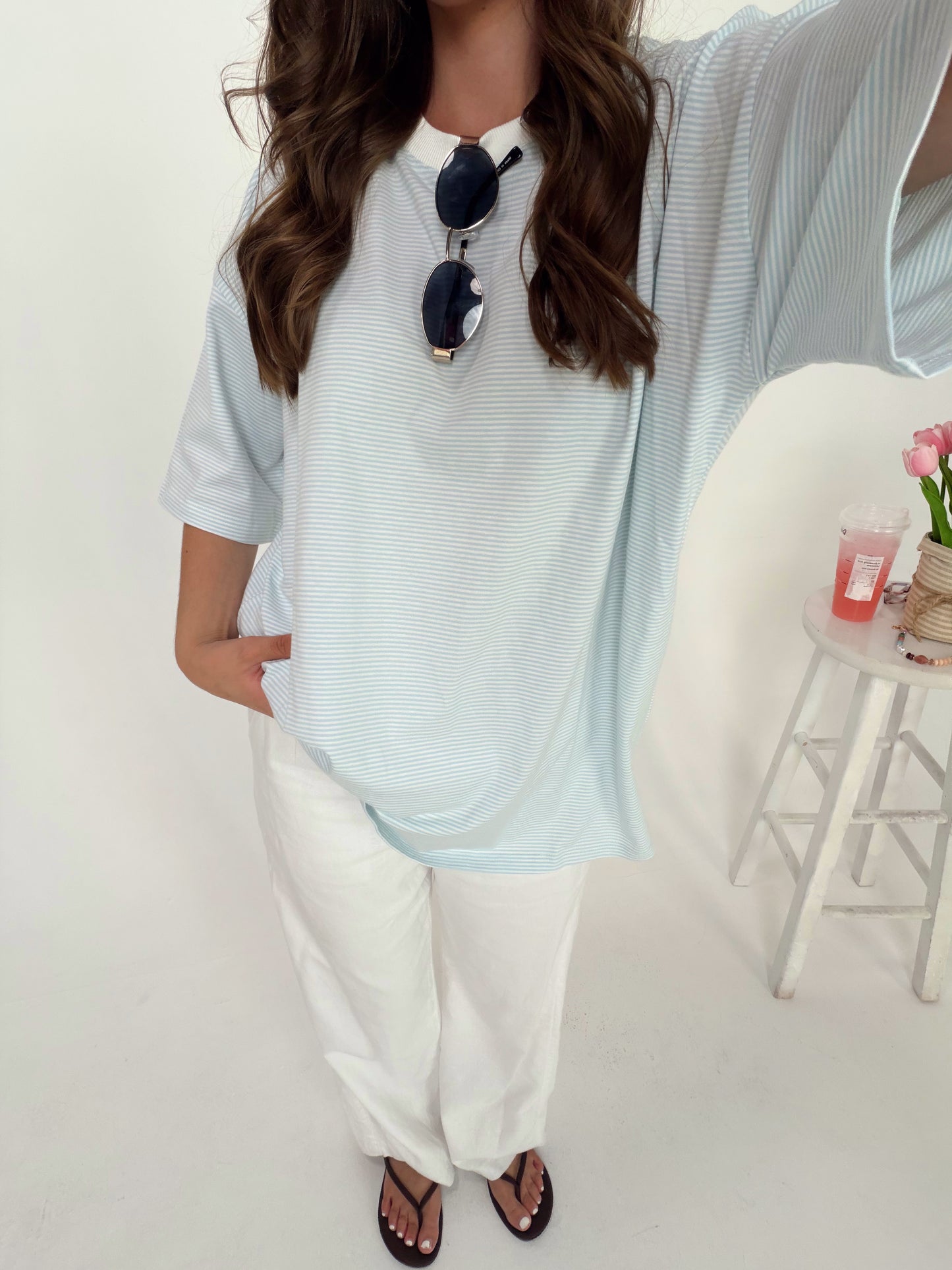 Blue/white Stripe oversized tee