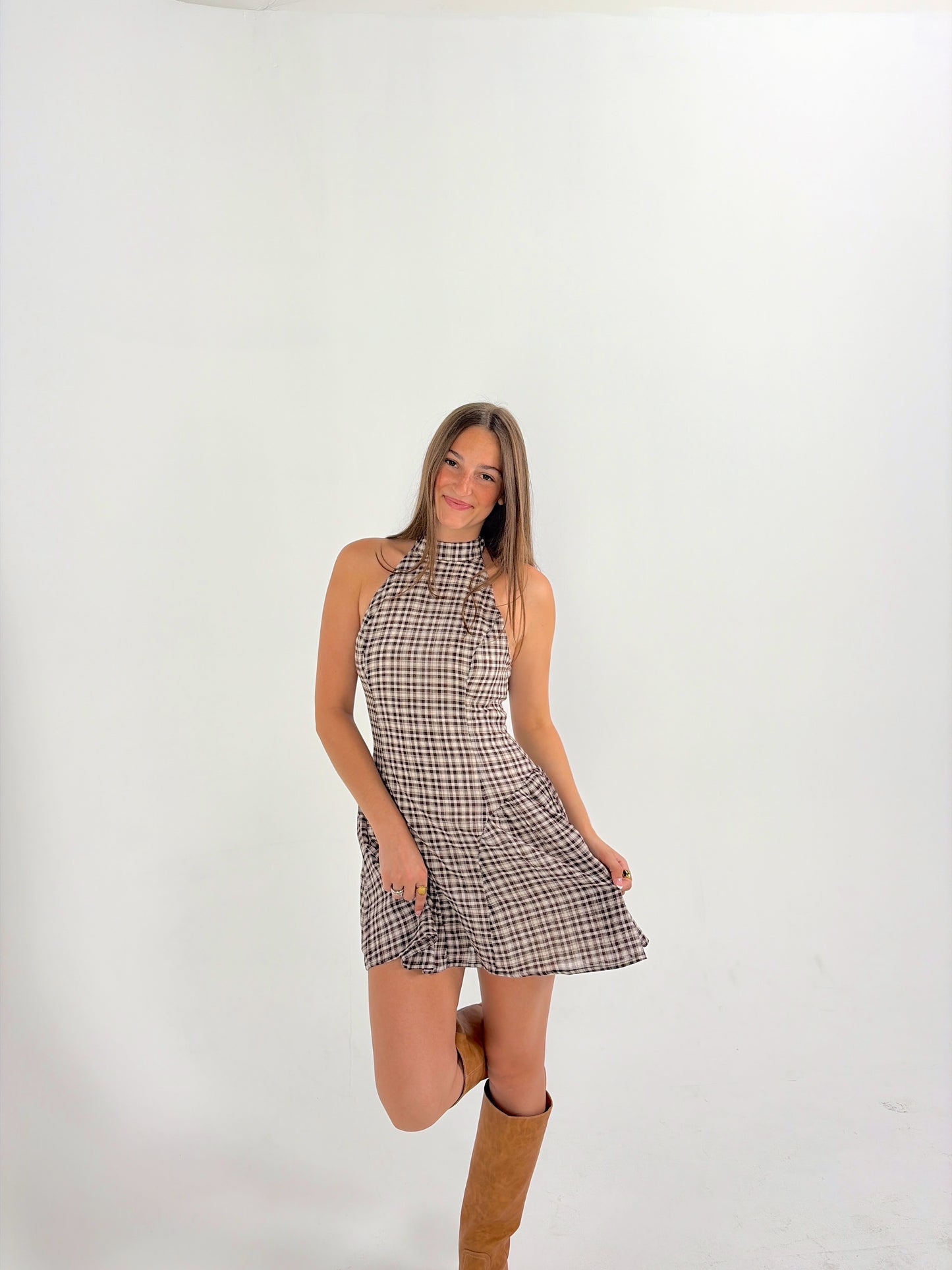 Autumn Plaid Halter Dress
