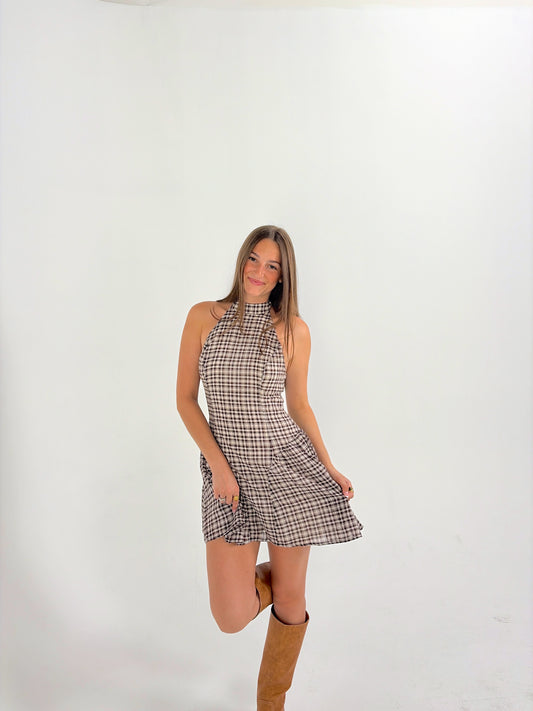 Autumn Plaid Halter Dress