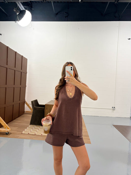 Brown Halter Short Set