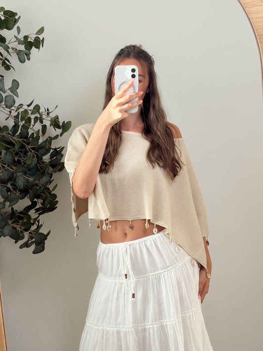 Neutral Shimmer Shell Poncho
