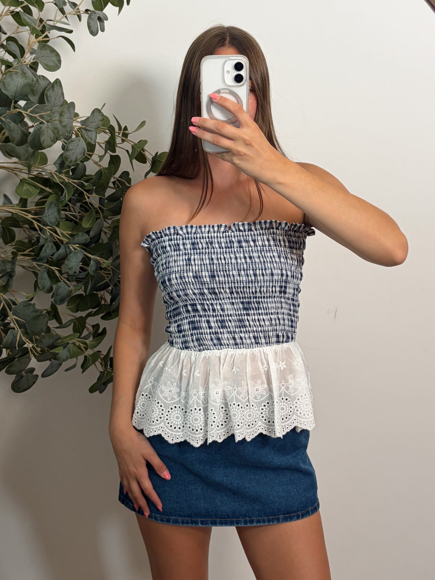 Removable Strap Gingham Top
