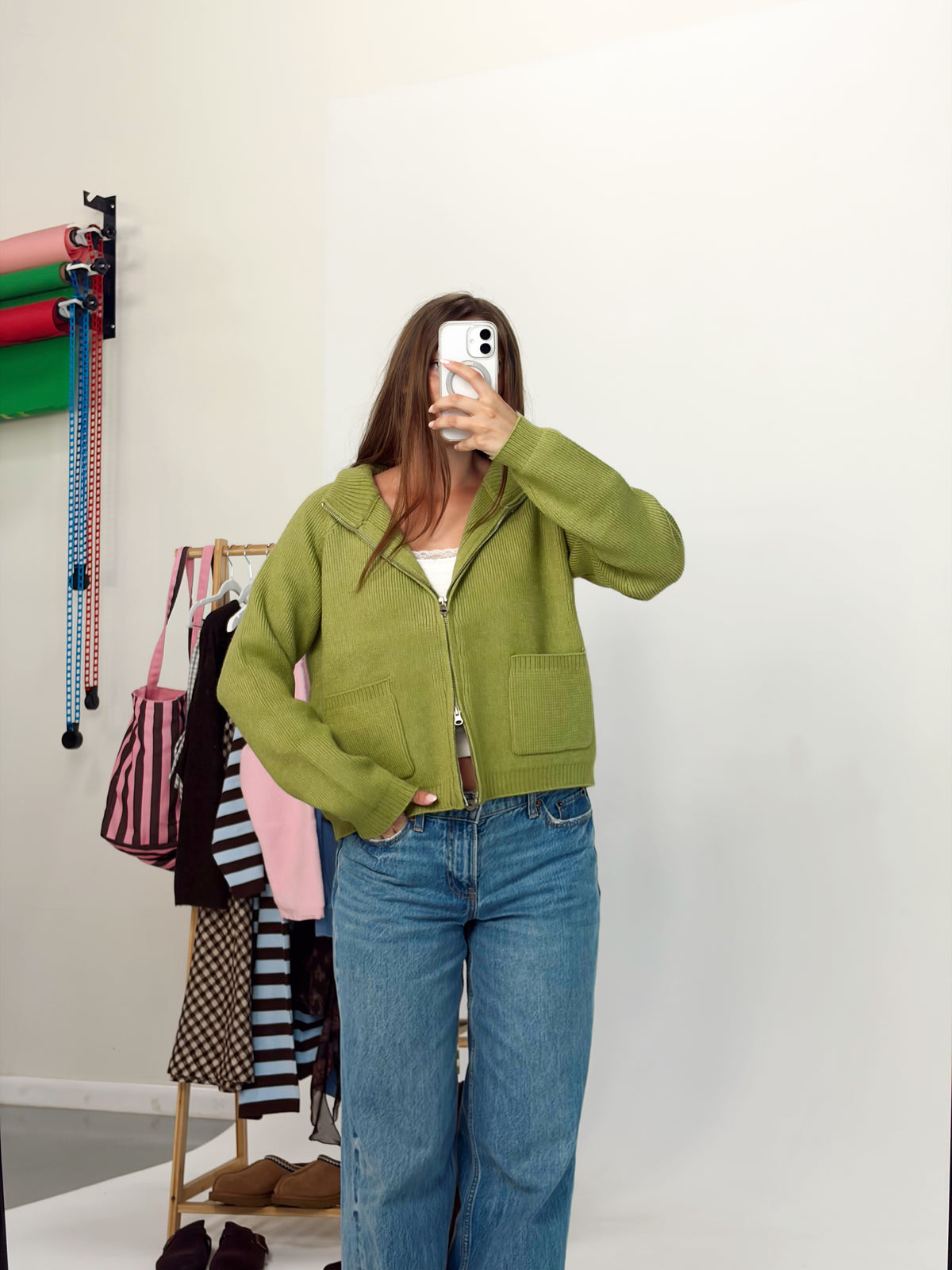 Matcha Mood Double Zipper Sweater