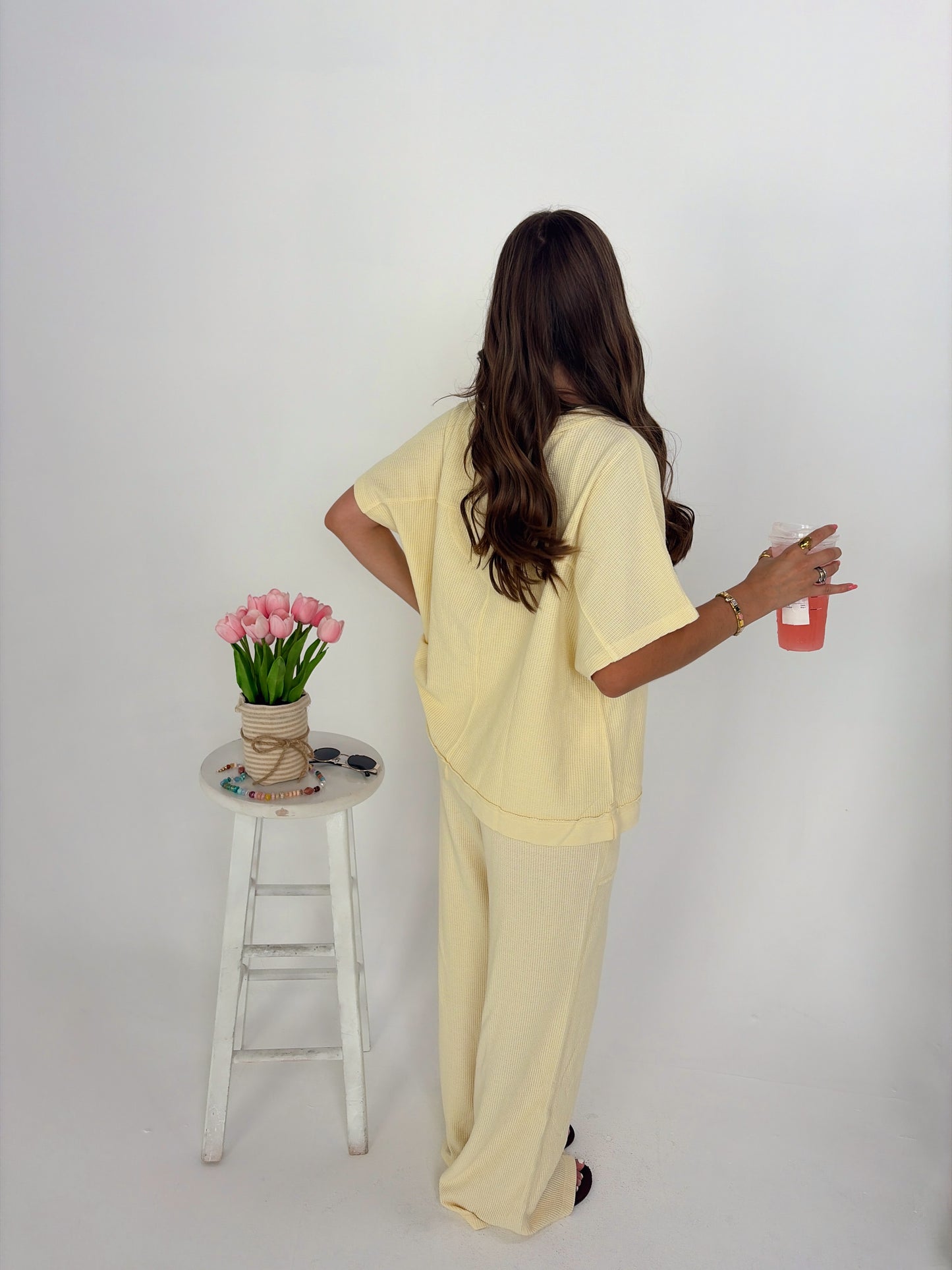 Yellow waffle knit set